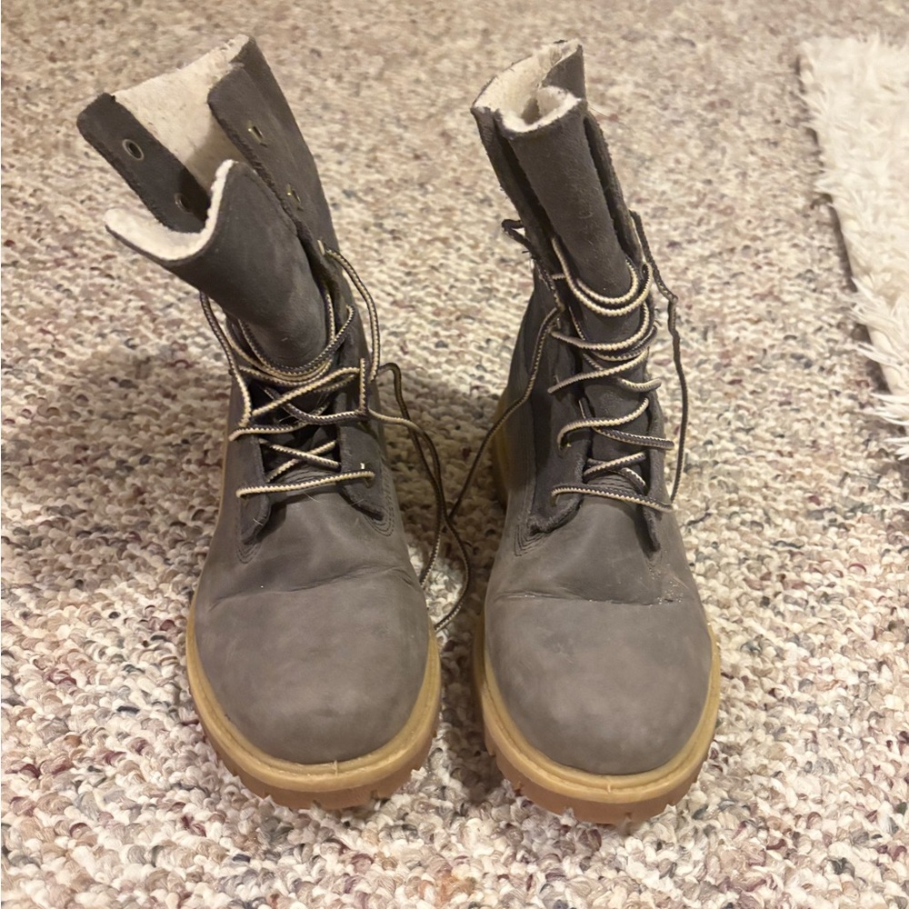 Gray Lace-Up Timberland Boots